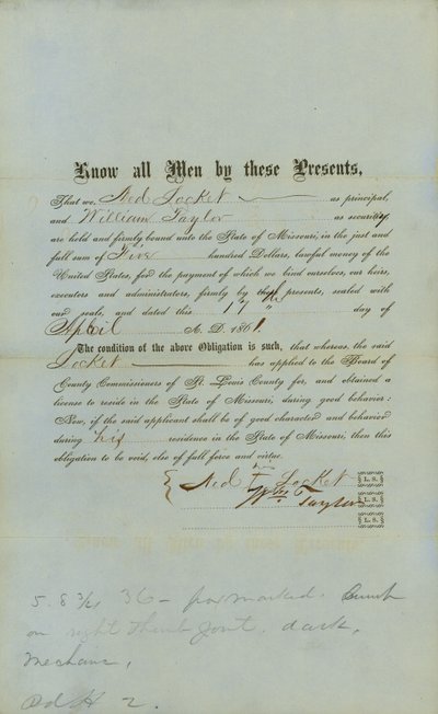 Ned Locket Free Negro Bond بواسطة محكمة مقاطعة سانت لويس